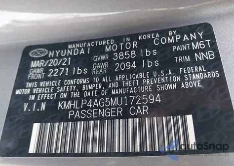 2021 Hyundai Elantra Limited из США, поврежденный, VIN KMHLP4AG5MU172594